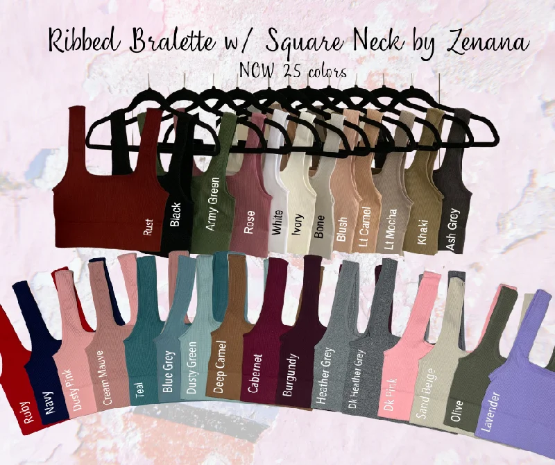 Ribbed Cropped Square Neck Bralette Brami by Zenana - 29 colors Modern Women's 