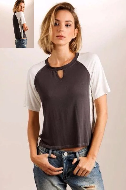 POL Short Tee Top - Charcoal Unique Women's Upcycled