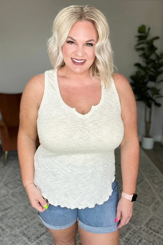 Keyhole Neckline Ribbed Tank in Ivory Sharp Women's Italian