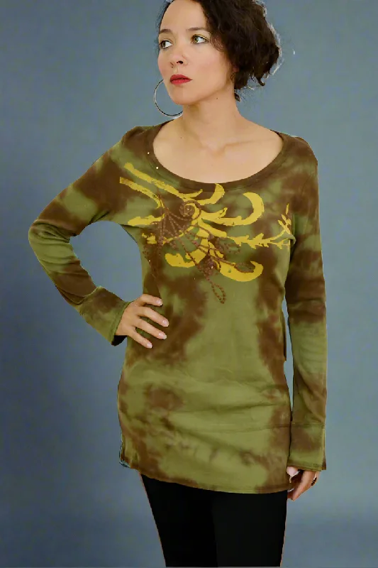 Matthew IDI  Tie Dye Tunic - Olive Sleek Women's Metallic
