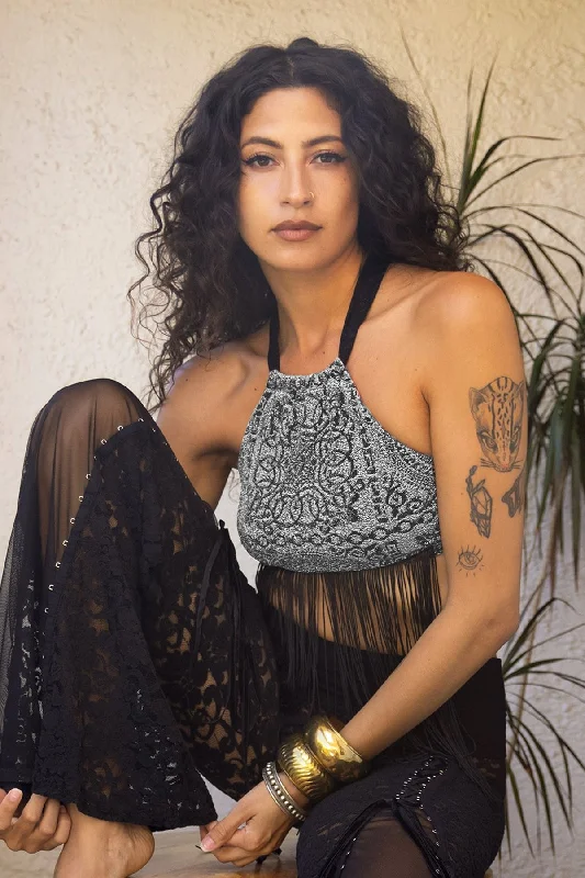 POLAROID TOP - SILVER Polished Women's Silk