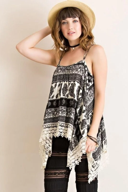 Entro Crochet Strappy Tank Top - Black Street