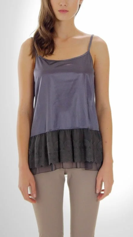 Satin Lace Hem Camisole Geometric