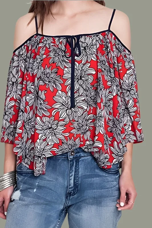 Kori Cold Shoulder Floral Top - Red Mix Refined Women's Hand - crafted