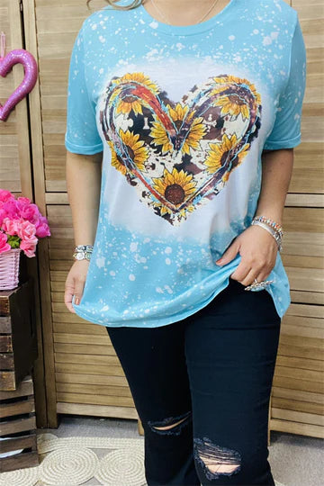 Cow Print & Sunflower Heart Tee Women
