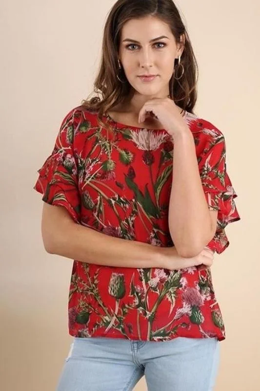 Umgee Floral Print Blouse - Chili Powder Dapper Women's 1920S