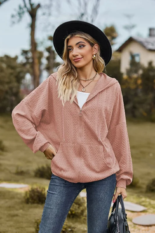 Callie Cable-Knit Hooded Jacket Casual Women's Japanese 