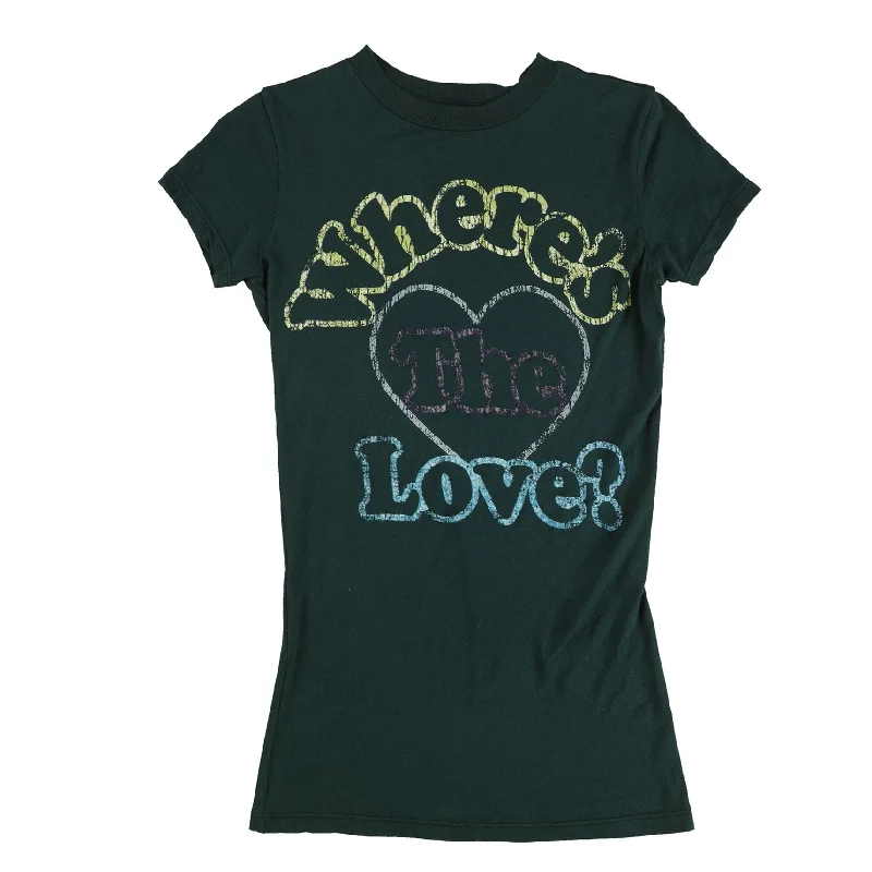 Rebel Yell Womens Where's The Love Graphic T-Shirt, Green, X-Small Youthful Women's Anime - inspired