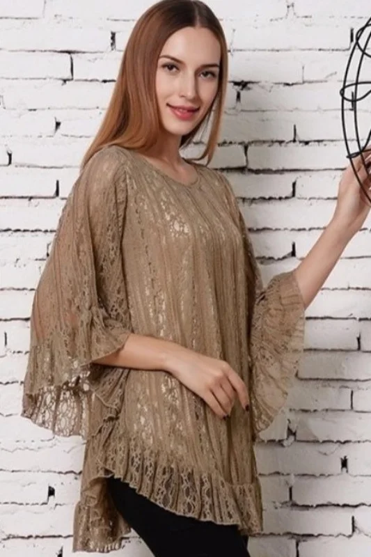 Sassy Bling Mocha Ruffles Top Athletic Women's 