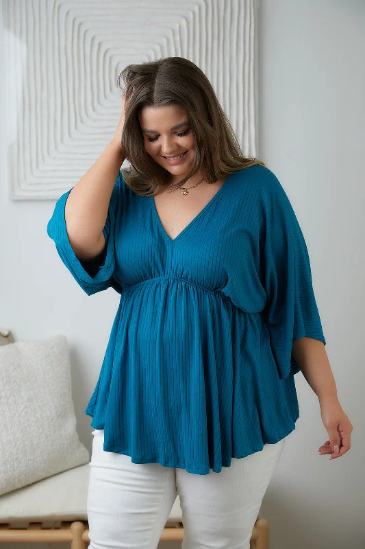 Storied Moments Draped Peplum Top in Teal Preppy Women's College