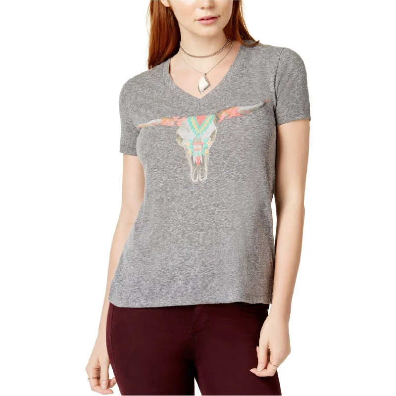 Carbon Copy Womens Embroidered Skull Graphic T-Shirt Vacation