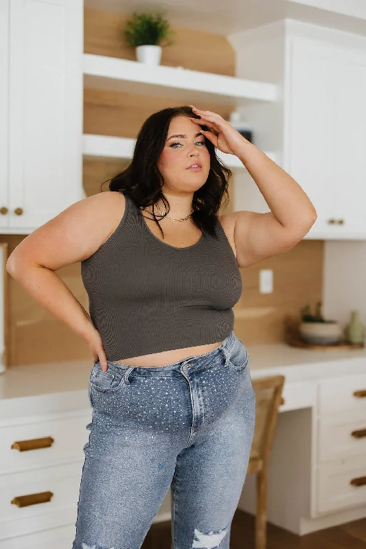 Relevant Ribbed Seamless Reversible Tank in Charcoal Trendy Women's Oversized