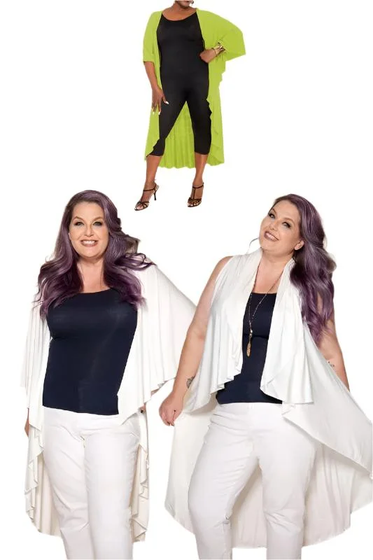 Shawl Dawls Long Hi Lo Shawl Vest - Ivory or Lime Modern Women's 