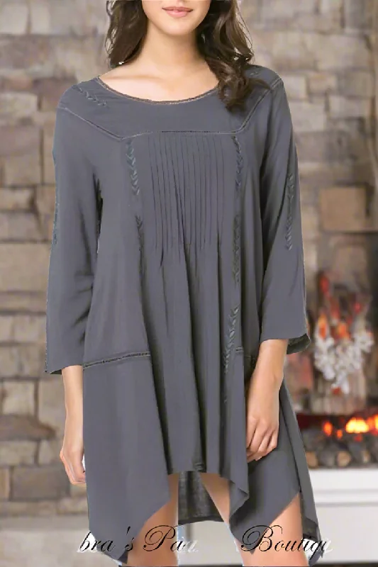 Monoreno Arrow Embroidered Handkerchief Tunic - Charcoal Athletic Women's High - 