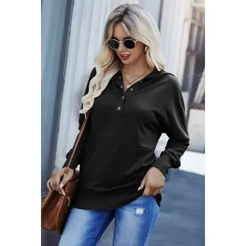 Button V Neck Hoodie Business