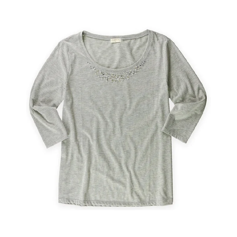 Melrose Chic Womens Solid Embellished T-Shirt Adventure