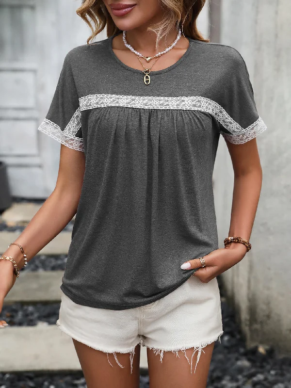 Contrast Round Neck Short Sleeve Tee Sleek Women's 