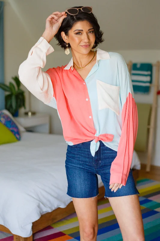Capture The Day Two Toned Button Up Confident Women's High - fashion