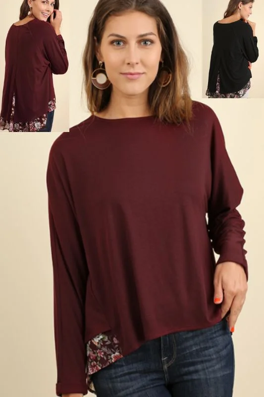Umgee Hi Lo Contrast Split Back Top - 2 Colors Dynamic Women's Moto