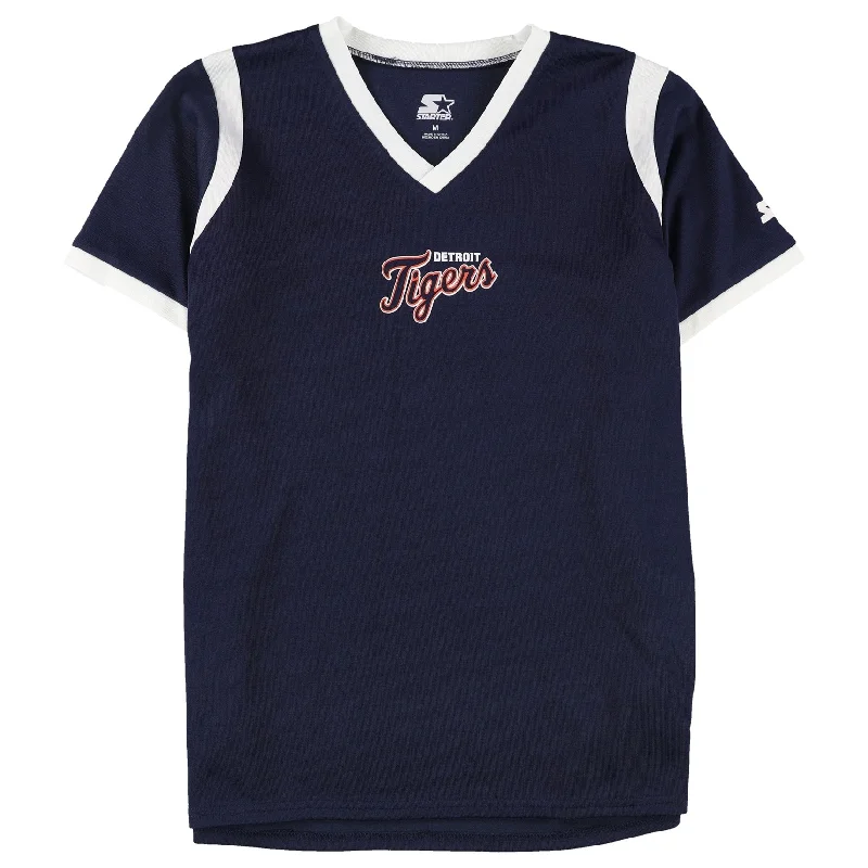 STARTER Womens Detroit Tigers Graphic T-Shirt, Blue, Medium French