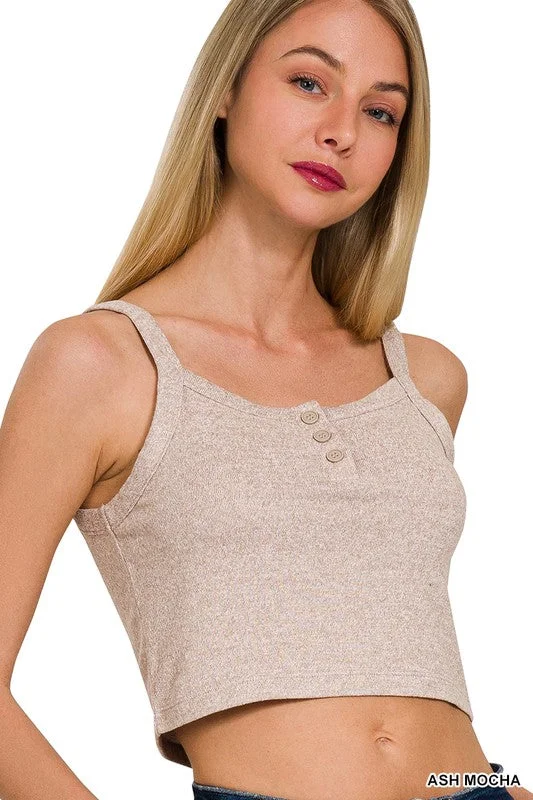 Half Button Cropped Cami Top Sophisticated Women's 