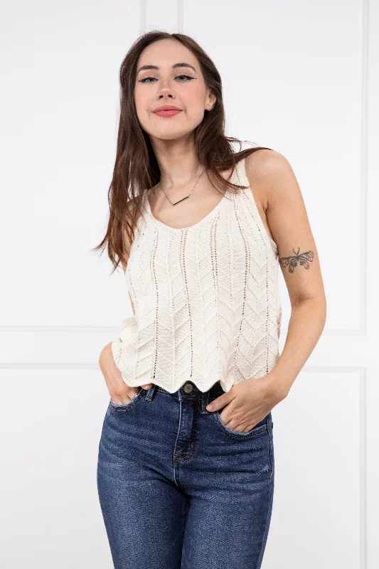 Sweet Chevron Women's Scalloped Hem Knit Tank Top Monochromatic All - in - one