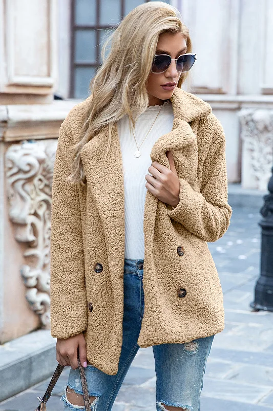 Full Size Lapel Collar Sherpa Coat Athletic Women's 