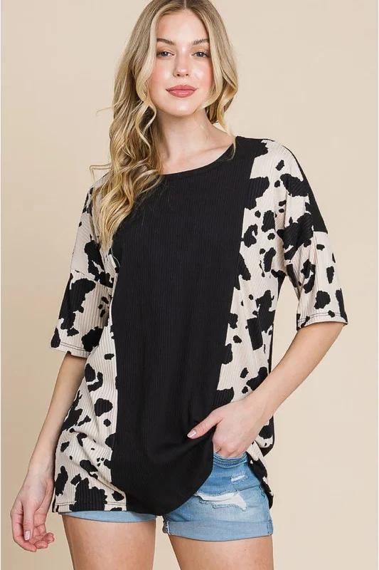 BOMBOM Rodeo Love Ribbed Animal Contrast Tee Geometric