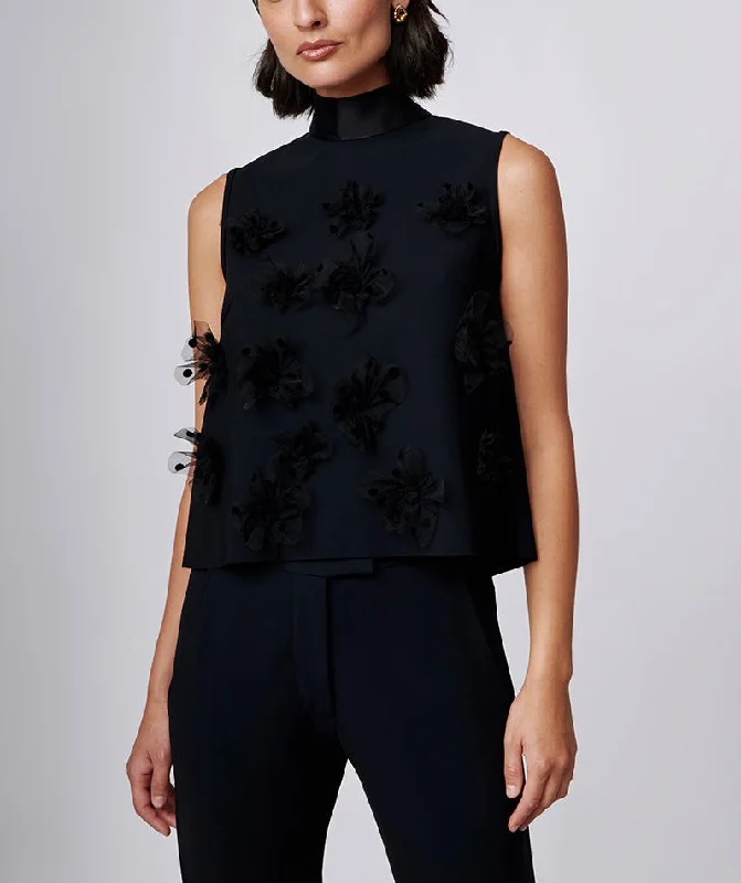 Greta Constantine Quince Floral-Applique Tie-Detailing Top Artistic Women's Hand - painted