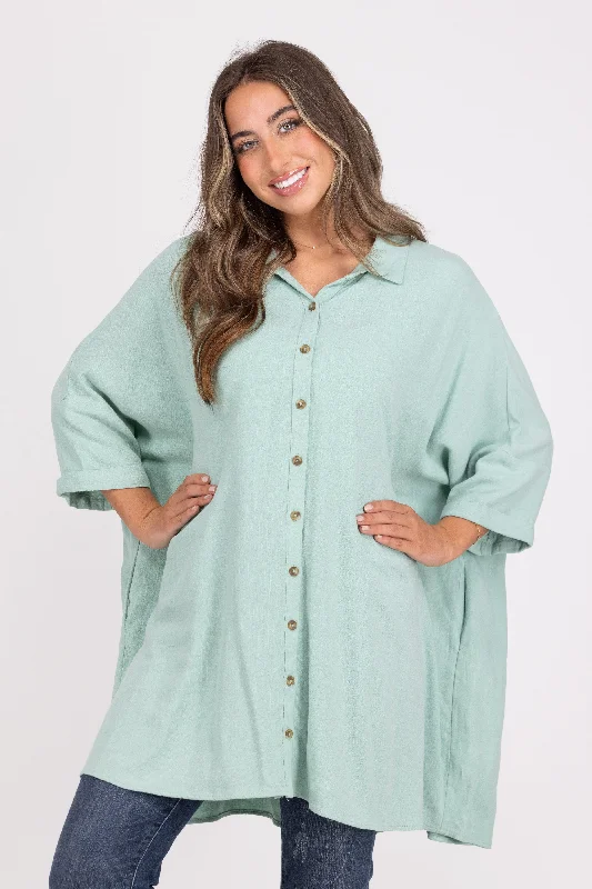 Sway In The Breeze Women's Oversized Button Up Long Sleeve Top Refined Women's 