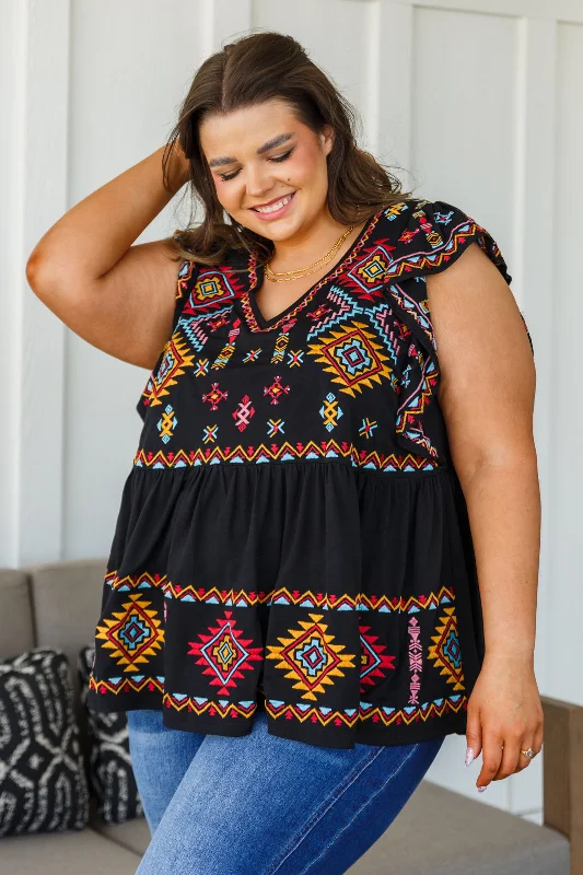 Sophia Embroidered Blouse in Black Scandinavian
