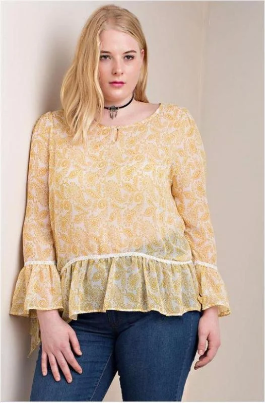 Cuddle With Me Ruffle Hem Plus Blouse - Kori - Yellow Practical Women's Quick - dry