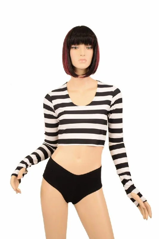 Long Sleeve Thumb Hole Crop Top Cool Women's Distressed