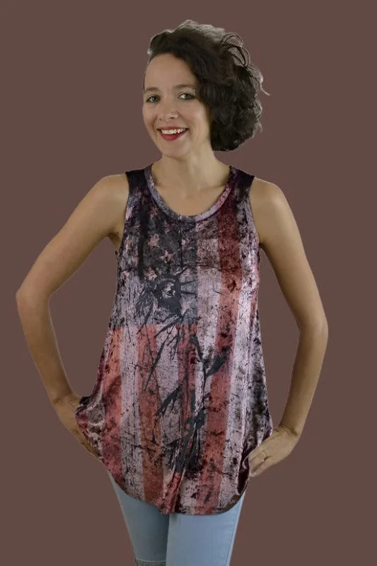 Vocal Velvet Flag Statue of Liberty Tank - Mauve Stylish Women's Neon
