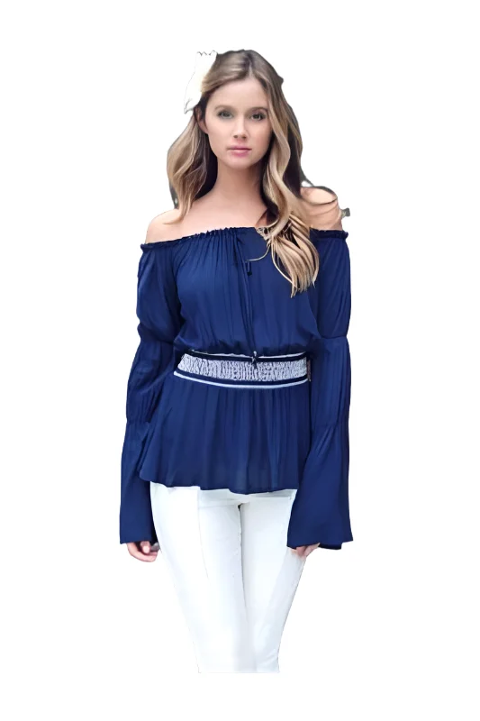 Christie Off Shoulder Peasant Top - Navy Athletic Women's 