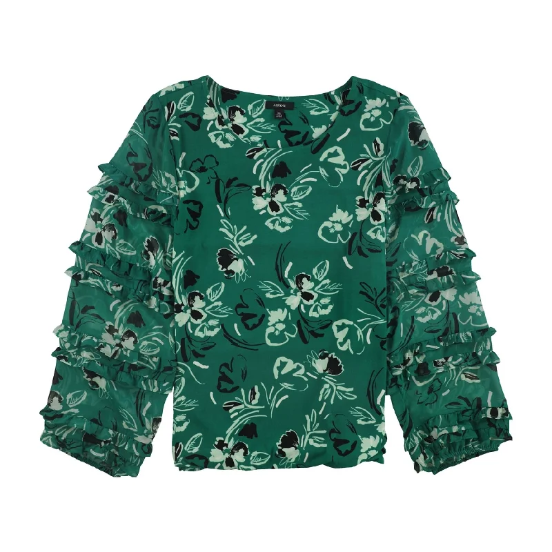 Alfani Womens Ruffled Trim Pullover Blouse, Green, Small Hip Women's Urban