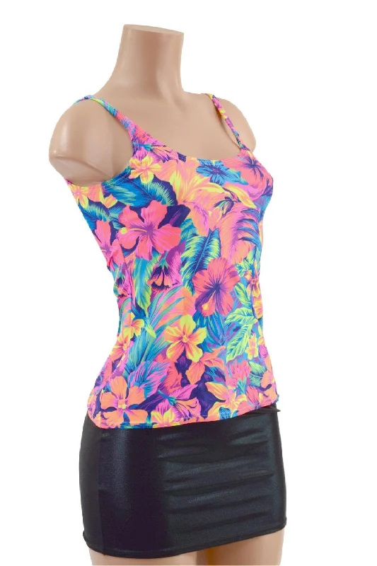 Tahitian Floral Full Length Thin Strap Tank Top Casual Women's Loose - fitting