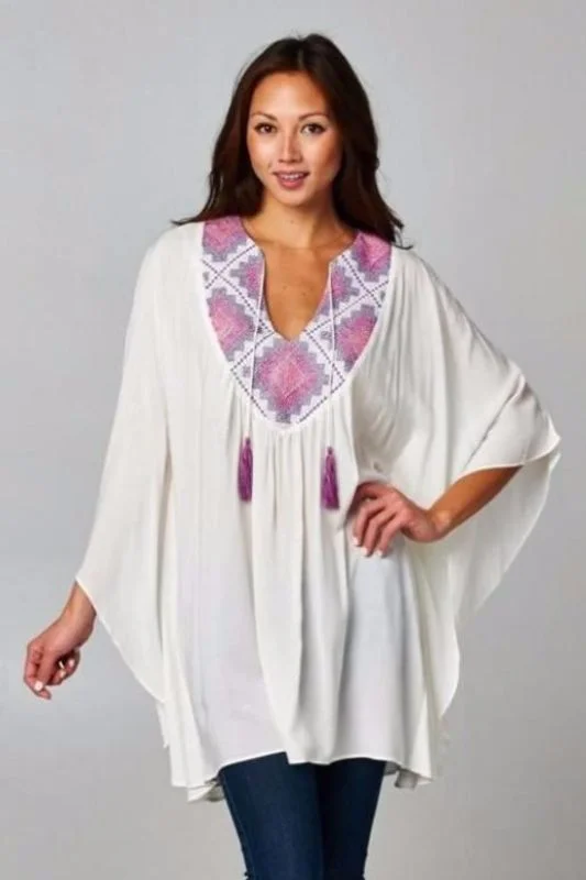 Lovestitch Embroidered Kaftan Top - Magenta Refined Women's Classic 