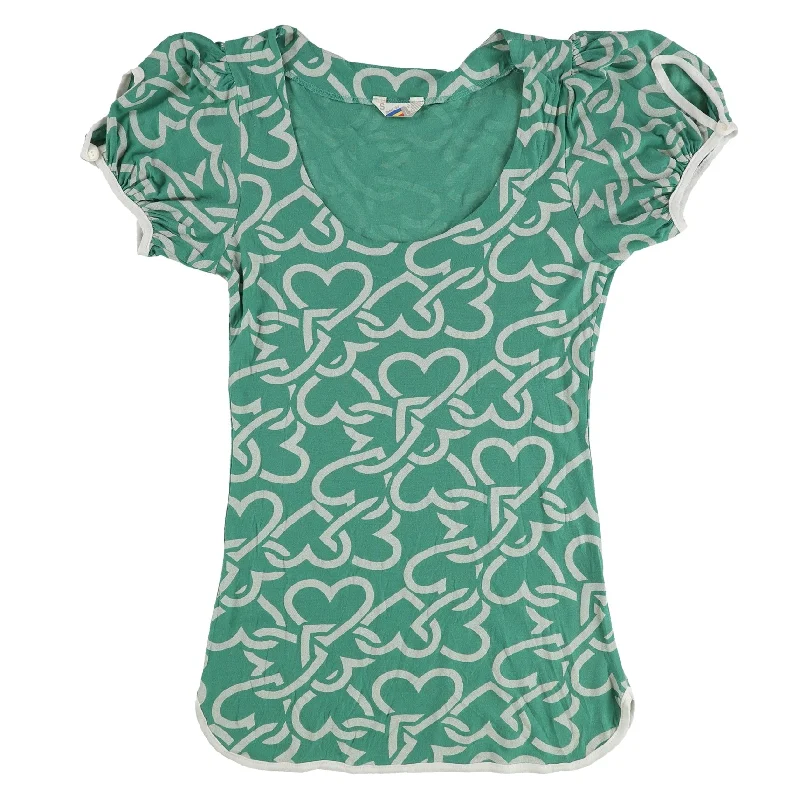 Rebel Yell Womens Hearts Basic T-Shirt, Green, Small Modern Women's 