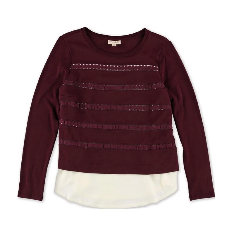 Maison Jules Womens Cutout Layered Look Embellished T-Shirt Contemporary 