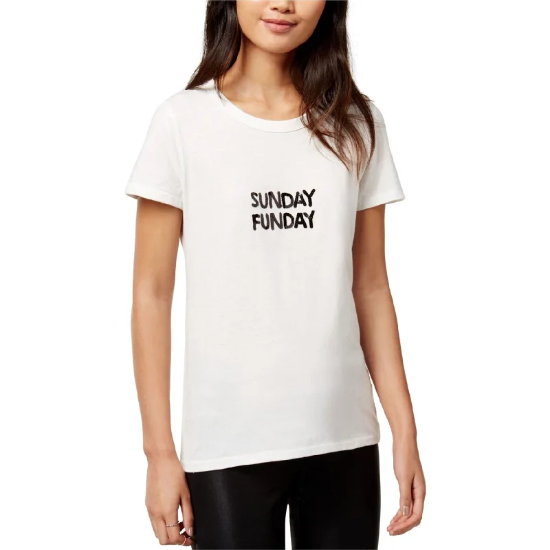 Bow & Drape Womens Sunday Funday Sequined Embellished T-Shirt Artistic Women's Hand - painted Bow & Drape Womens Sunday Funday Sequined Embellished T-Shirt Artistic Women's Hand - painted