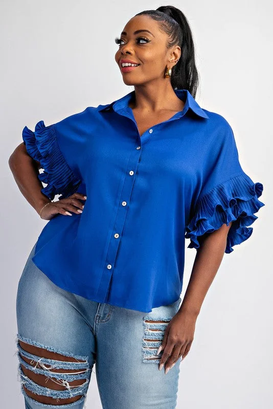 Pleated Ruffle Sleeve Top Practical Women's Multi - 