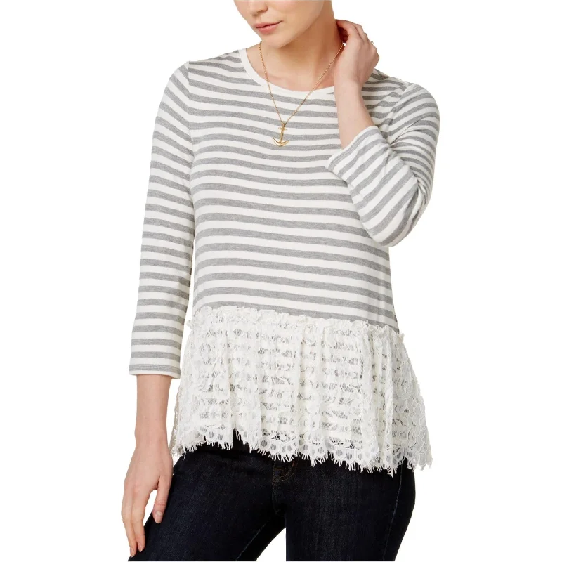 Maison Jules Womens Striped Lace-Peplum Embellished T-Shirt Vintage Women's 1970S 