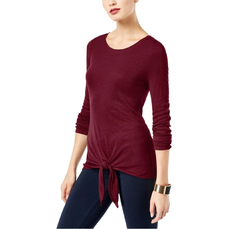 I-N-C Womens Tie-Front Basic T-Shirt, Red, X-Small Women
