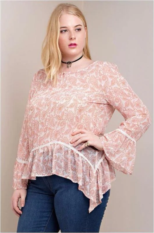 Kori Ruffle Hem Plus Blouse -  Dusty Pink Refined Women's Velvet