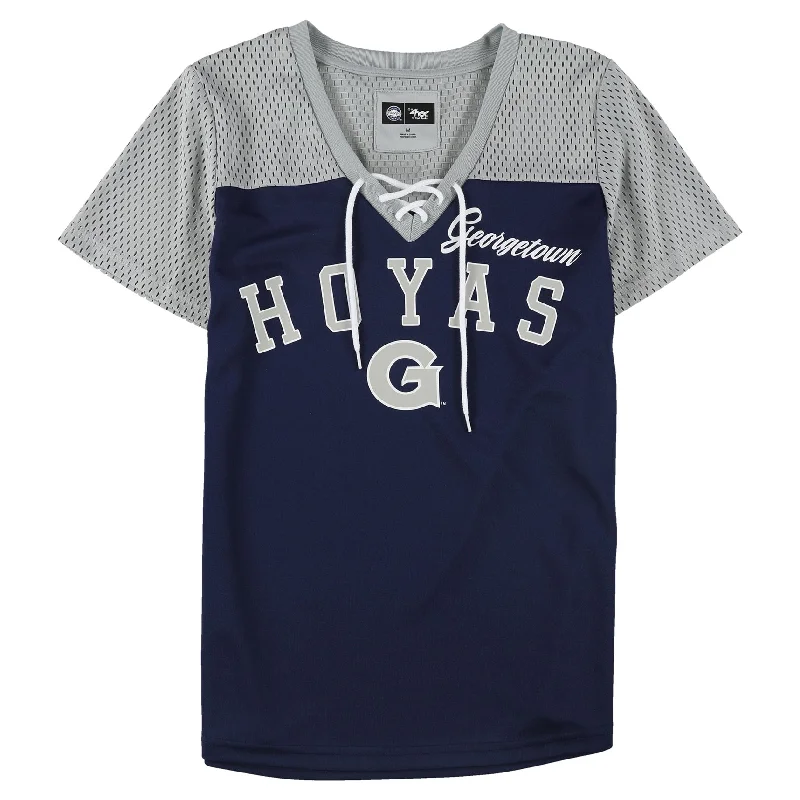 G-III Sports Womens Hoyas Mesh Lace-Up Graphic T-Shirt, Blue, Medium Relaxed Women's 