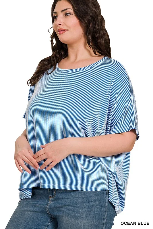Ribbed Striped Oversized Top Trendy Women's 