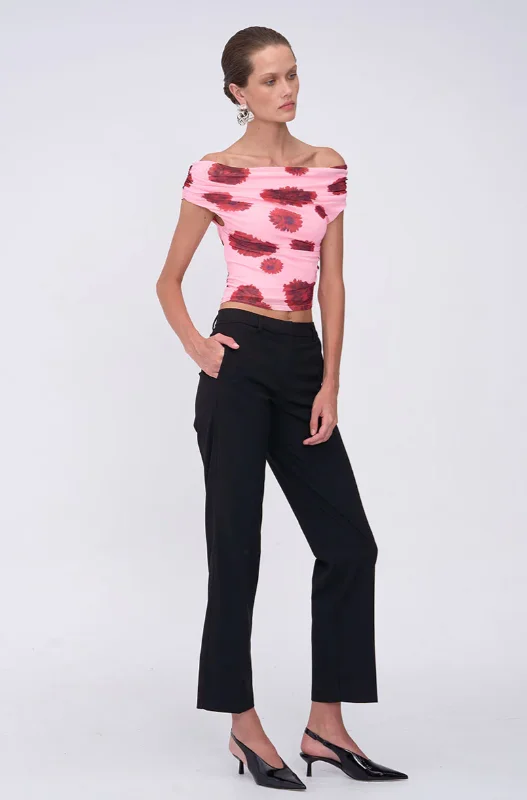 LUCA MESH OFF SHOULDER TOP - PINK RED Bold Women's Statement