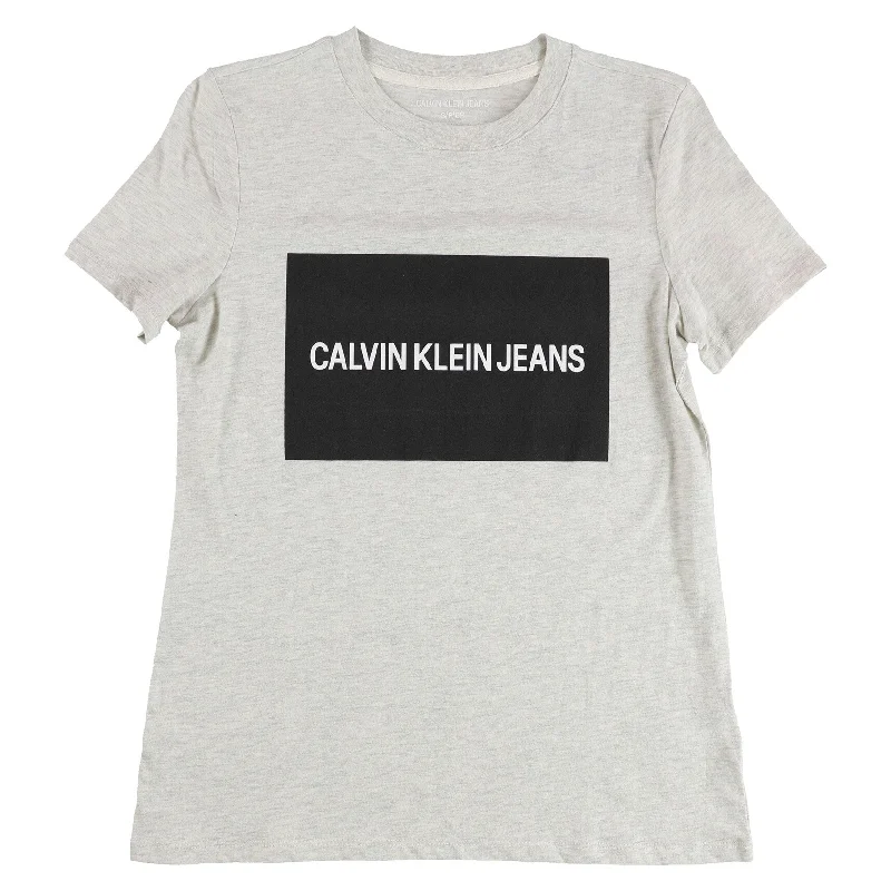 Calvin Klein Womens Heathered Box Logo Graphic T-Shirt, Grey, Small French