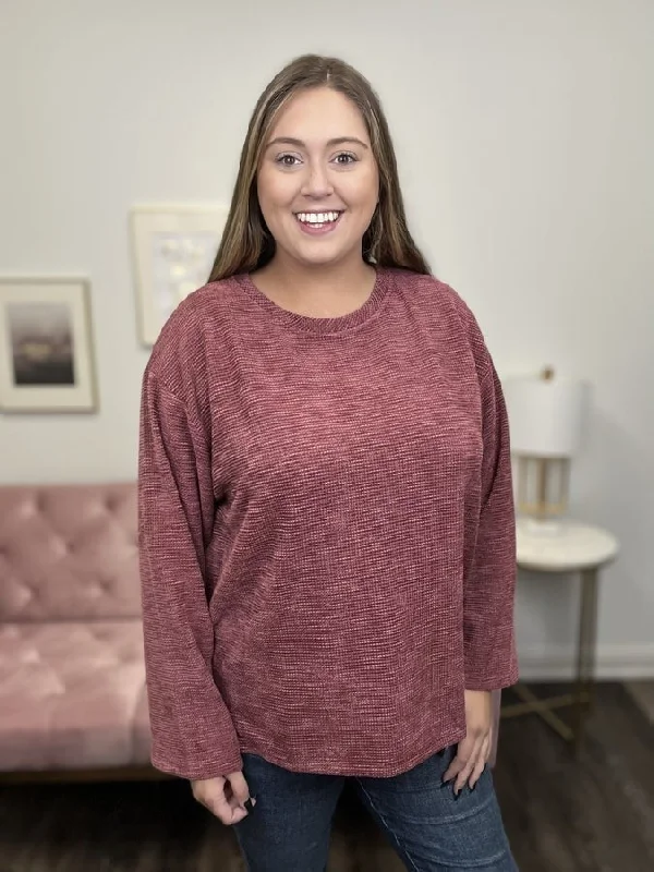 Sweet Ideas Women's Waffle Relaxed Long Sleeve Top *Final Sale* Stylish Women's Tropical 